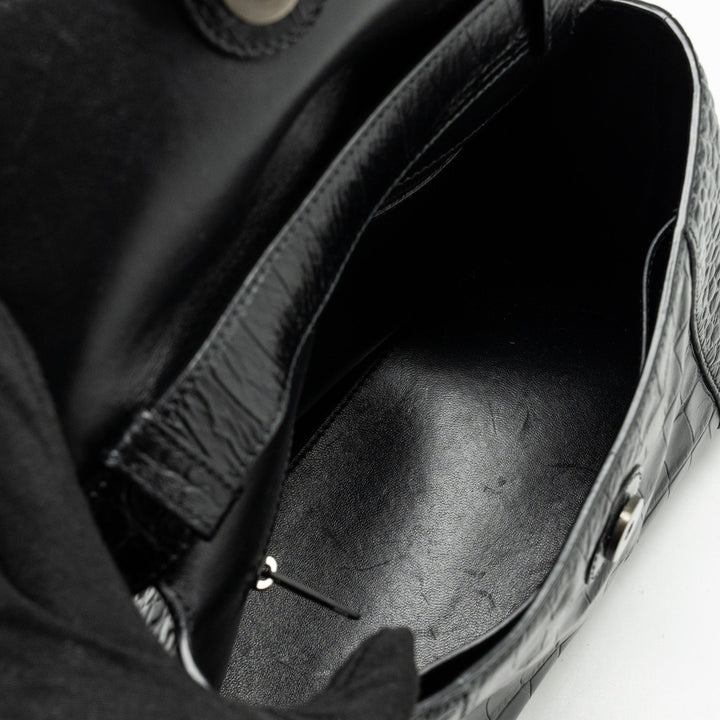 Top Quality Balenciaga Limited Edition Downtown Small Shoulder Bag Croc-Embossed Calfskin Black with Black Hardware