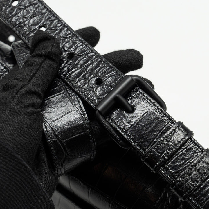 Top Quality Balenciaga Limited Edition Downtown Small Shoulder Bag Croc-Embossed Calfskin Black with Black Hardware