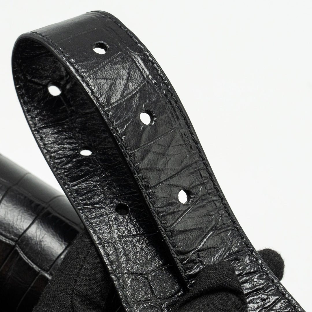 Top Quality Balenciaga Limited Edition Downtown Small Shoulder Bag Croc-Embossed Calfskin Black with Black Hardware