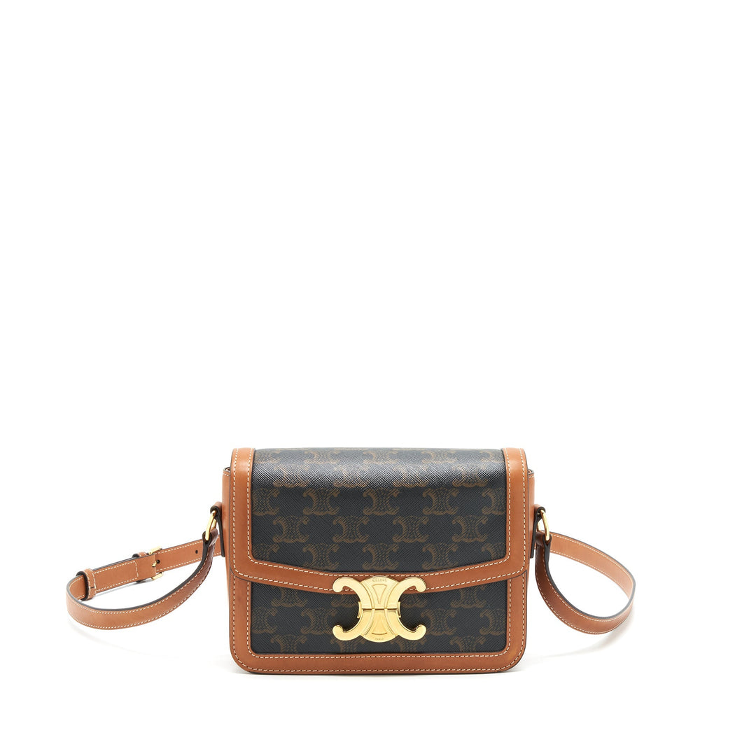 Top Quality Celine Teen Triomphe Bag In Triomphe Canvas And Calfskin Tan