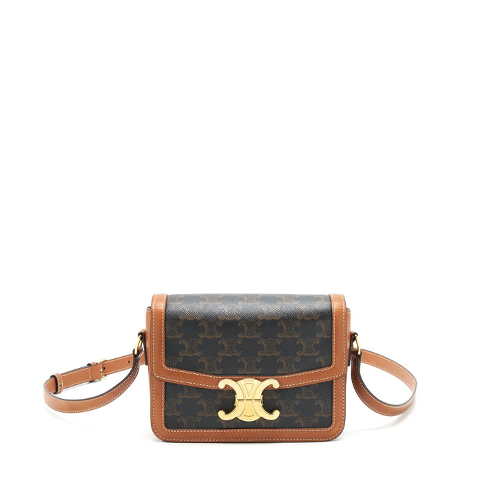 Top Quality Celine Teen Triomphe Bag In Triomphe Canvas And Calfskin Tan