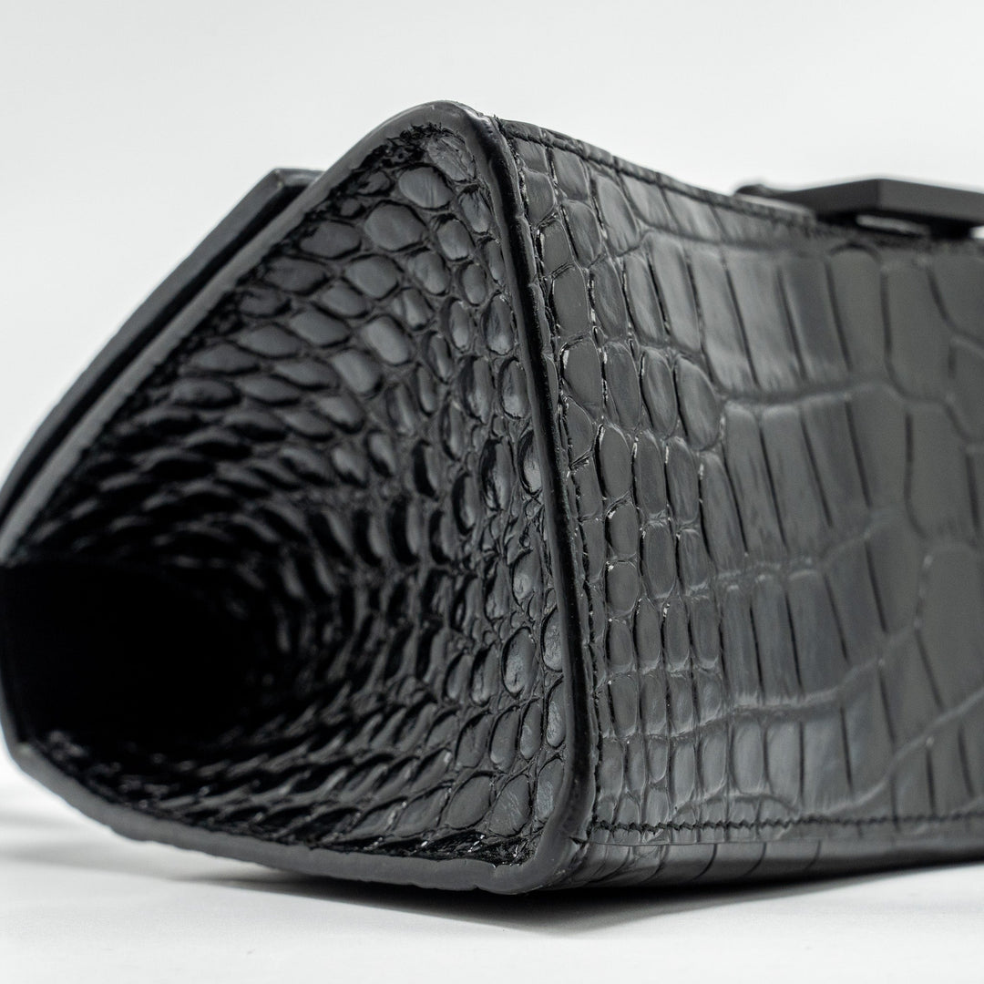 Top Quality Balenciaga Hourglass S Croc-Embossed Calfskin So Black
