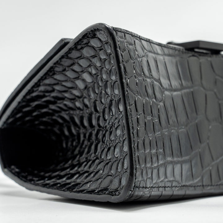 Top Quality Balenciaga Hourglass S Croc-Embossed Calfskin So Black