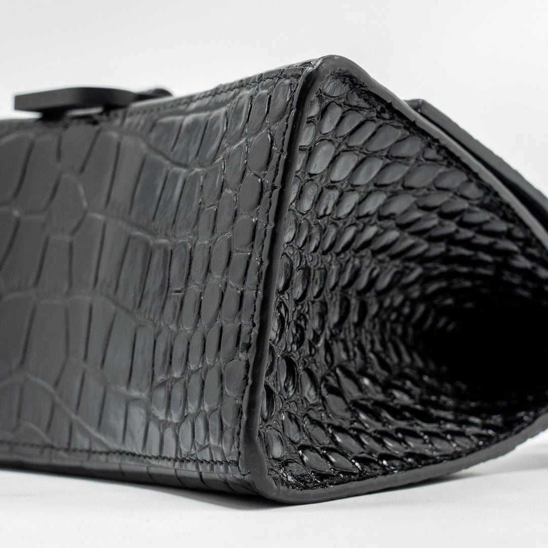 Top Quality Balenciaga Hourglass S Croc-Embossed Calfskin So Black