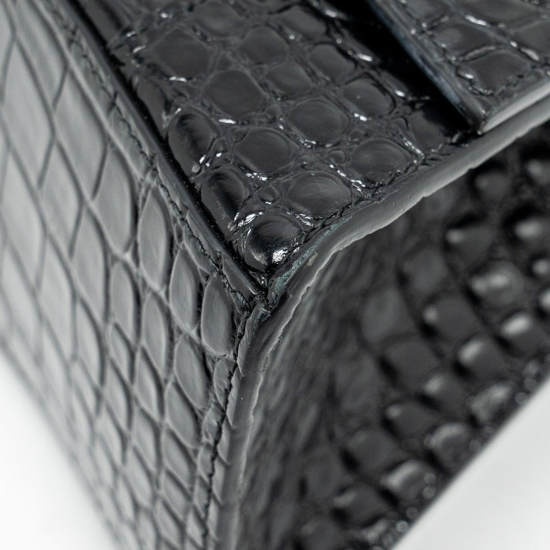 Top Quality Balenciaga Hourglass S Croc-Embossed Calfskin So Black