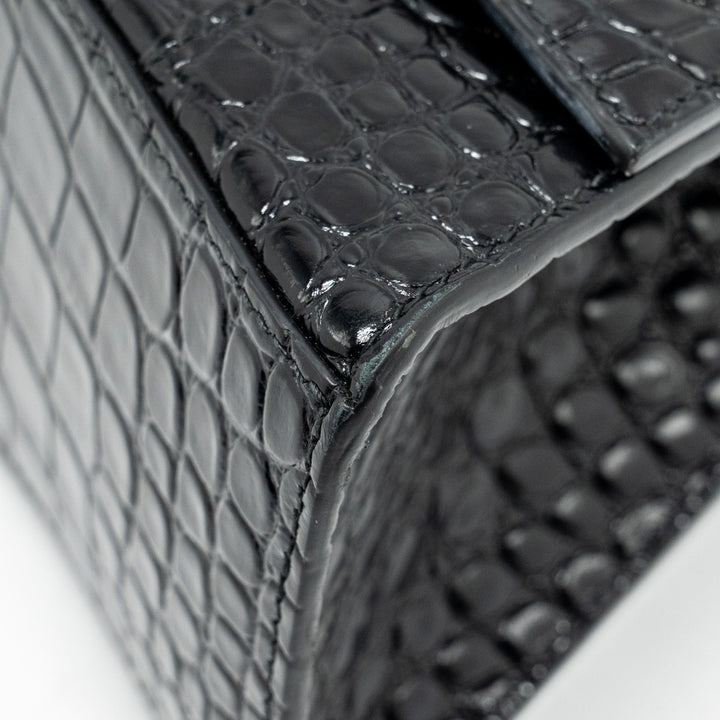Top Quality Balenciaga Hourglass S Croc-Embossed Calfskin So Black