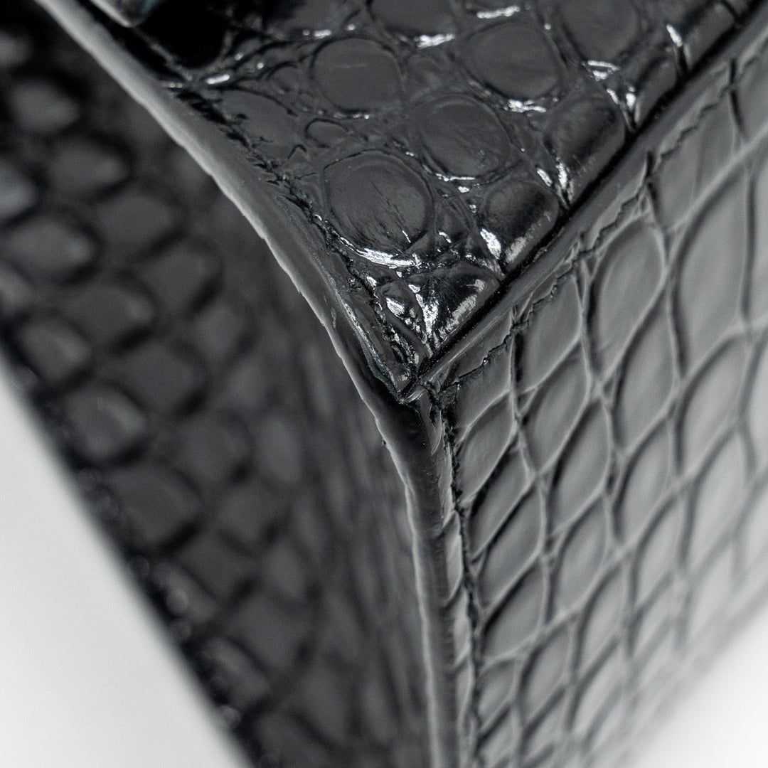 Top Quality Balenciaga Hourglass S Croc-Embossed Calfskin So Black