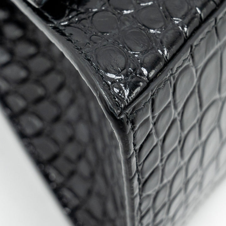 Top Quality Balenciaga Hourglass S Croc-Embossed Calfskin So Black