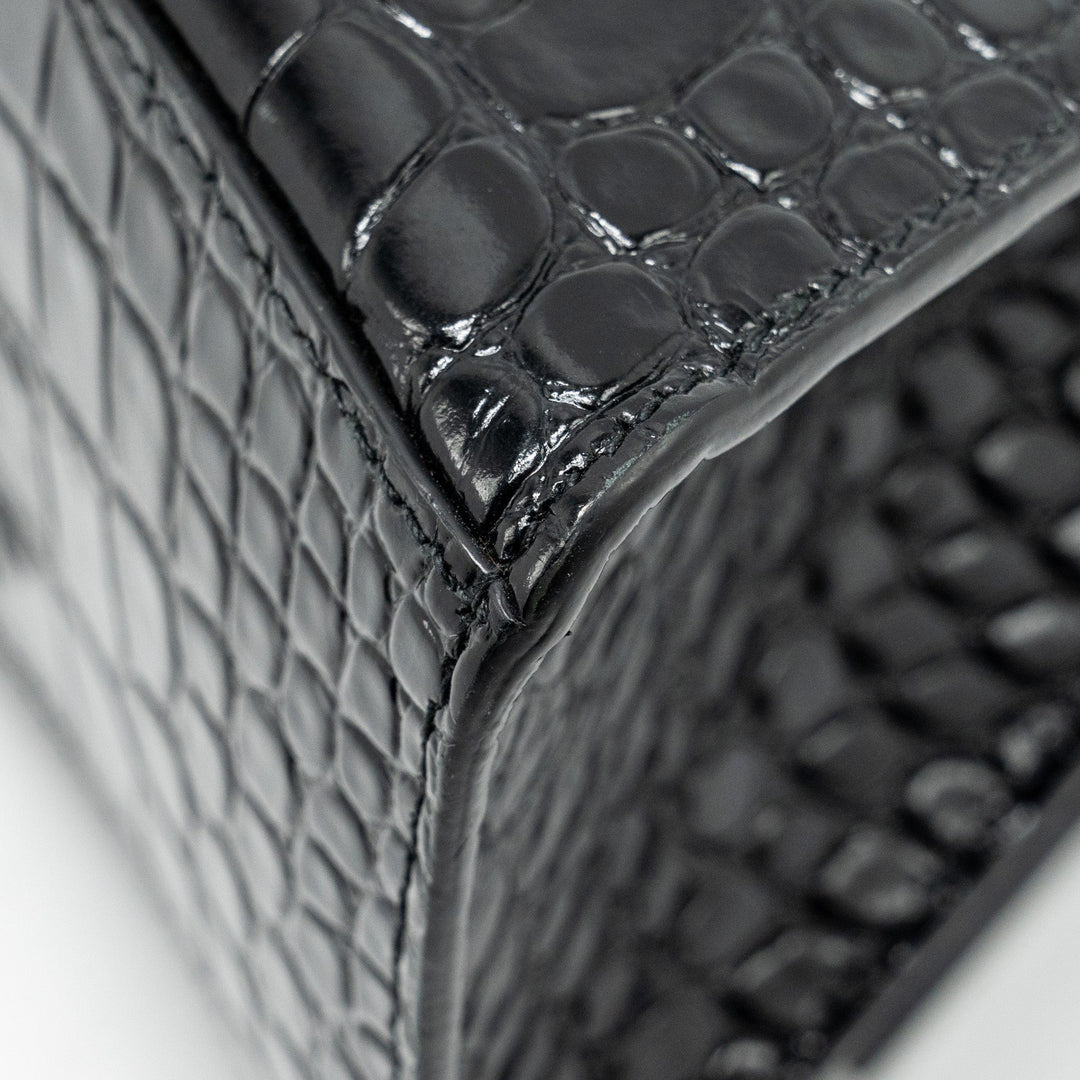 Top Quality Balenciaga Hourglass S Croc-Embossed Calfskin So Black