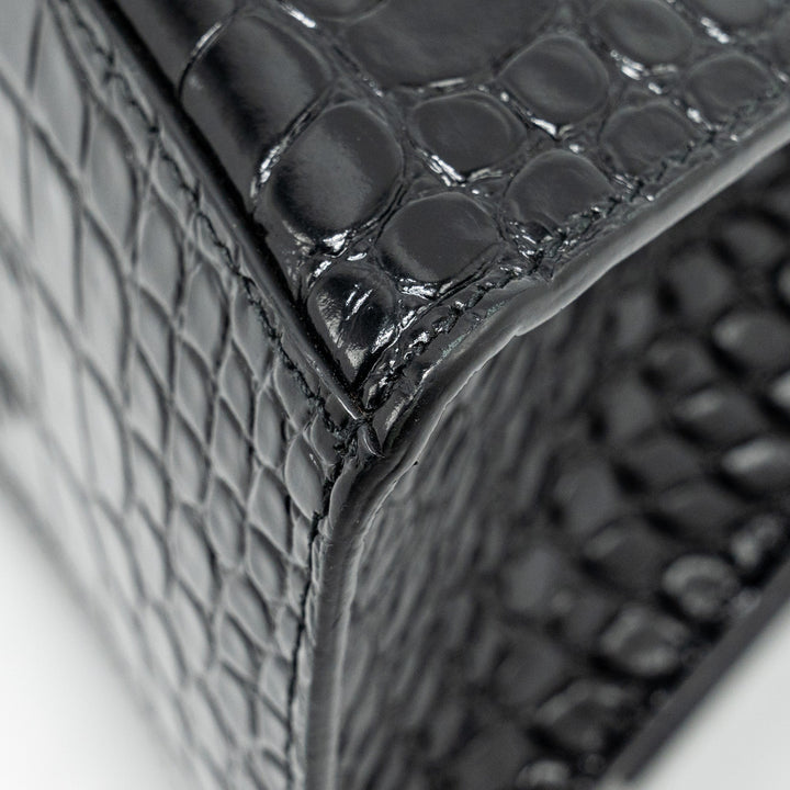 Top Quality Balenciaga Hourglass S Croc-Embossed Calfskin So Black