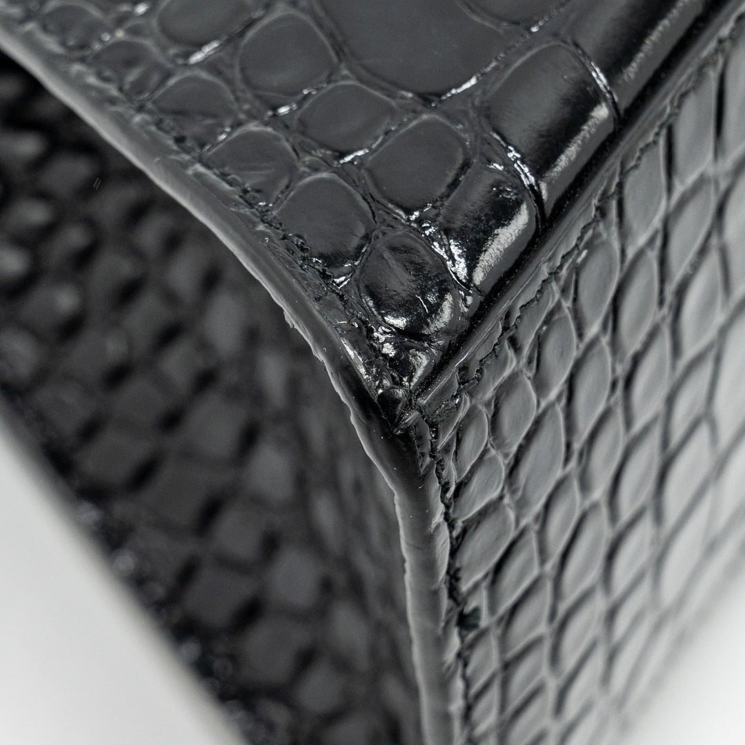 Top Quality Balenciaga Hourglass S Croc-Embossed Calfskin So Black