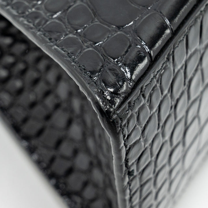 Top Quality Balenciaga Hourglass S Croc-Embossed Calfskin So Black