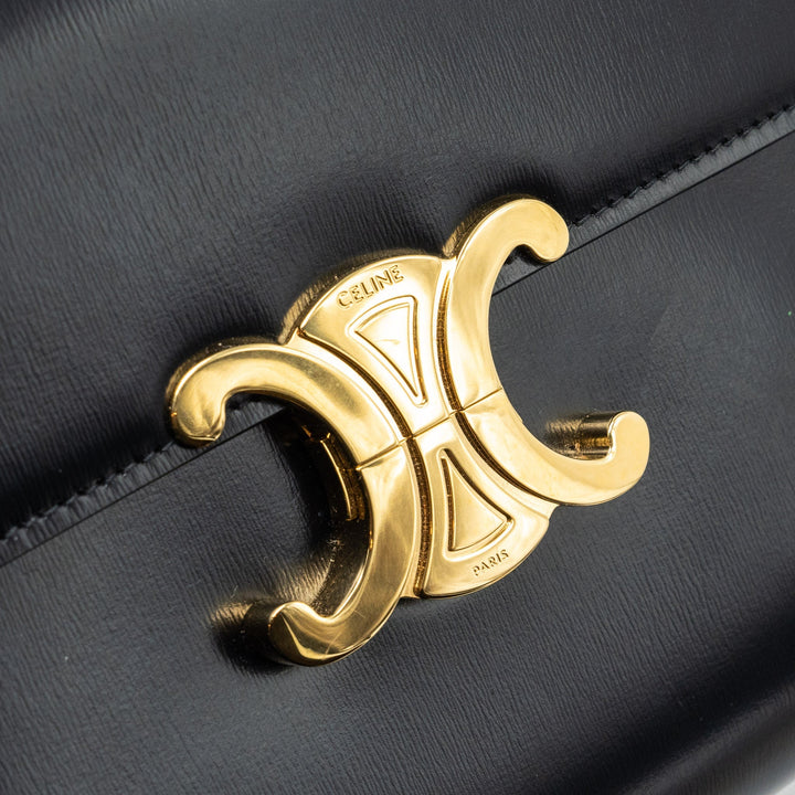 Top Quality Celine triomphe flap wallet with strap calfskin black
