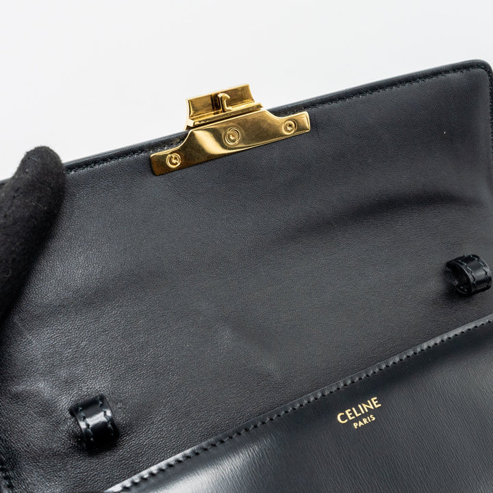 Top Quality Celine triomphe flap wallet with strap calfskin black