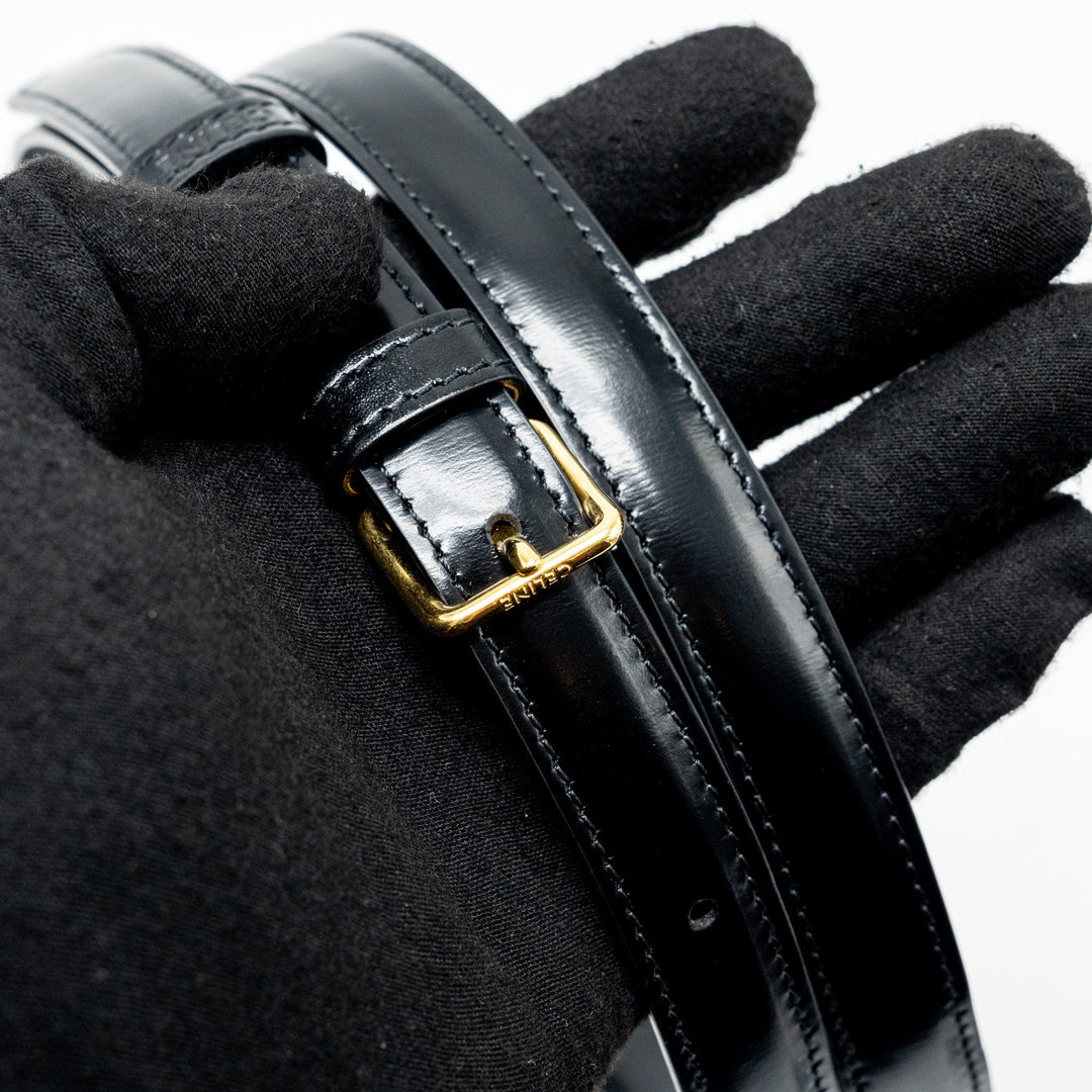 Top Quality Celine triomphe flap wallet with strap calfskin black