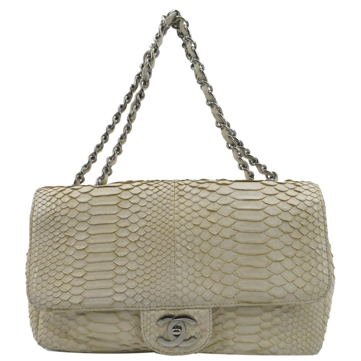 Top Quality Chanel Flap Python Leather Crossbody Bag Ivory