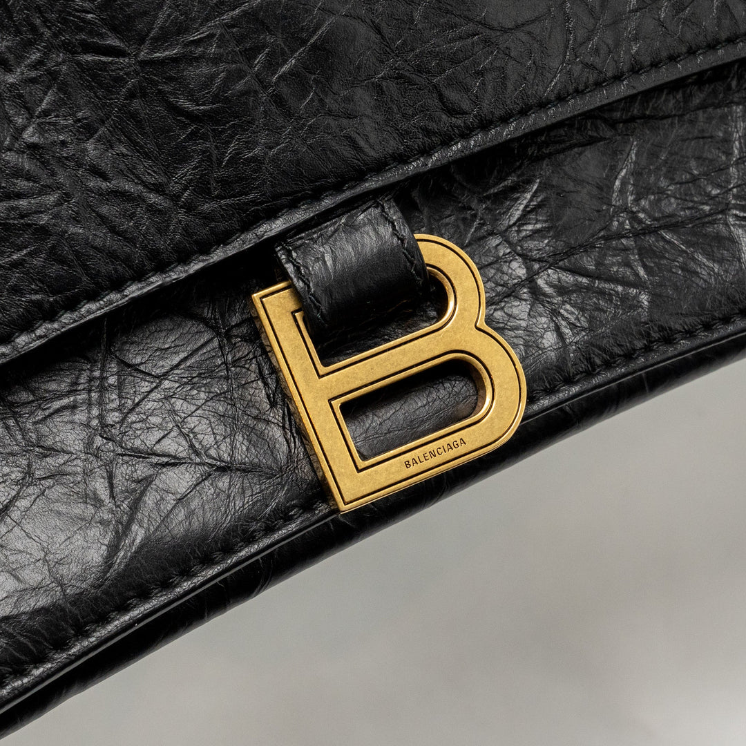 Top Quality Balenciaga Medium Women’s Crush Chain Bag Calfskin Black GHW
