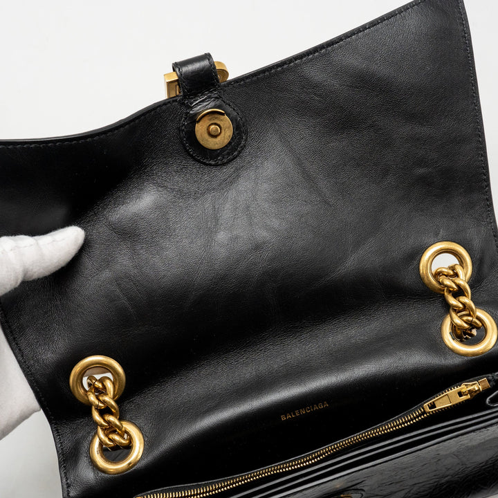Top Quality Balenciaga Medium Women’s Crush Chain Bag Calfskin Black GHW