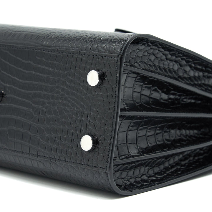 Saint Laurent Sac De Jour Baby in Croc embossed leather Black SHW