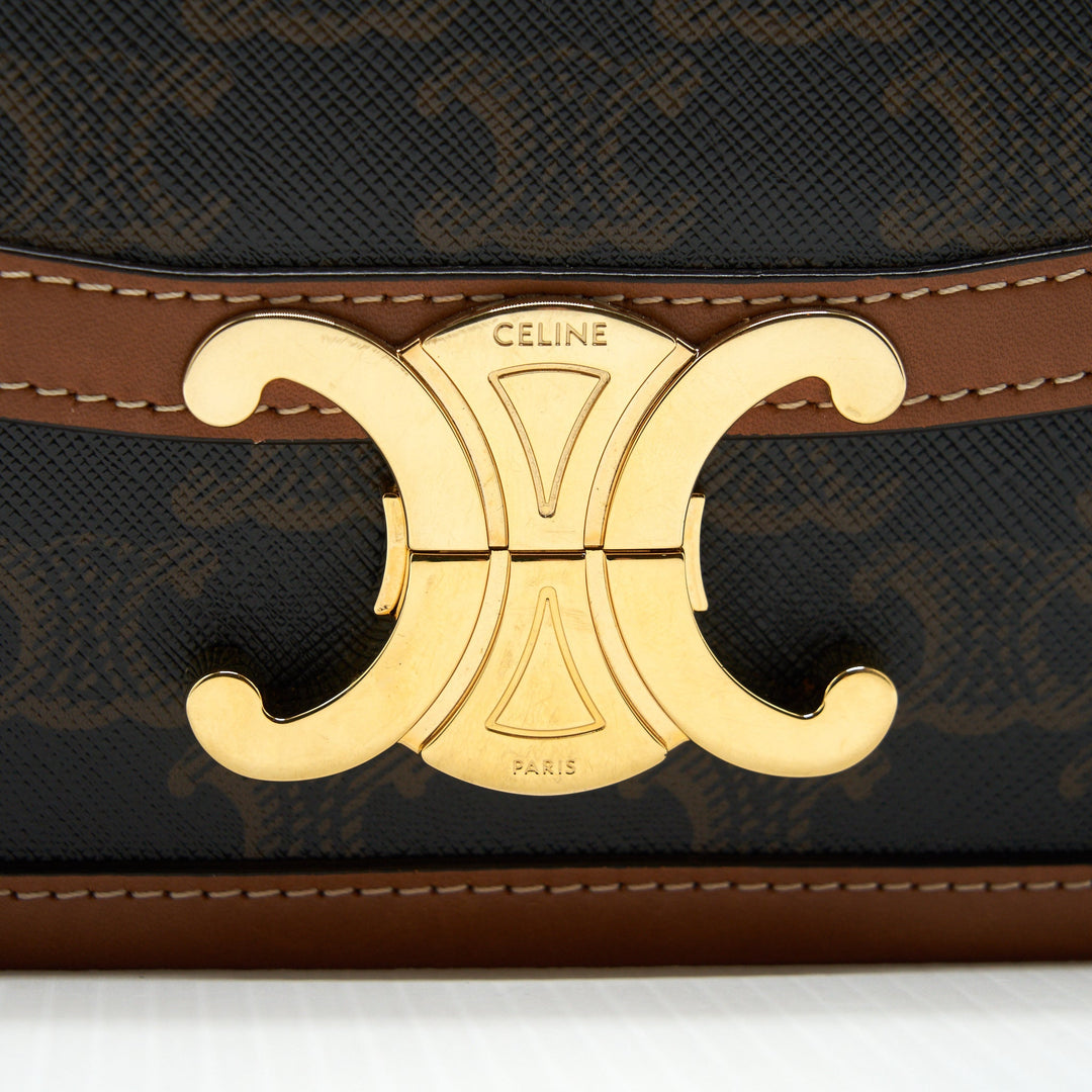 Top Quality Celine Teen Triomphe Bag In Triomphe Canvas And Calfskin Tan