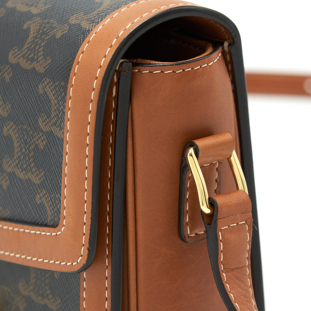 Top Quality Celine Teen Triomphe Bag In Triomphe Canvas And Calfskin Tan