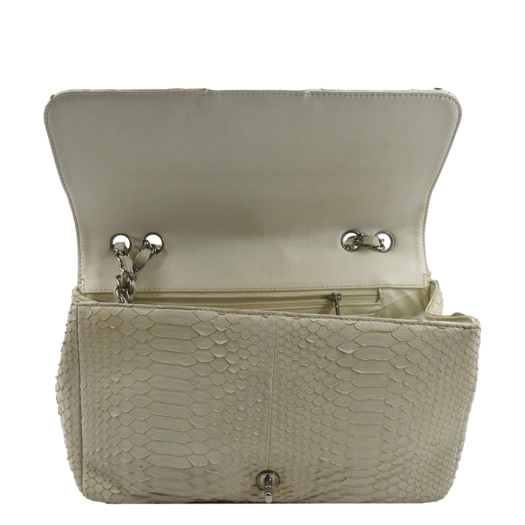 Top Quality Chanel Flap Python Leather Crossbody Bag Ivory