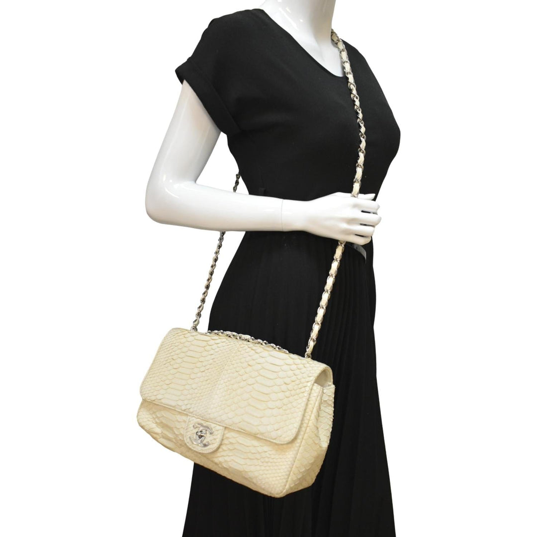 Top Quality Chanel Flap Python Leather Crossbody Bag Ivory