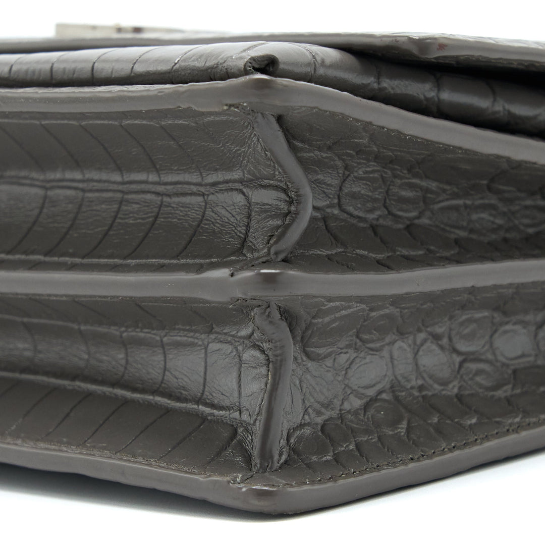 Saint Laurent Medium Sunset Chain Bag Croc Embossed Calfskin Grey SHW