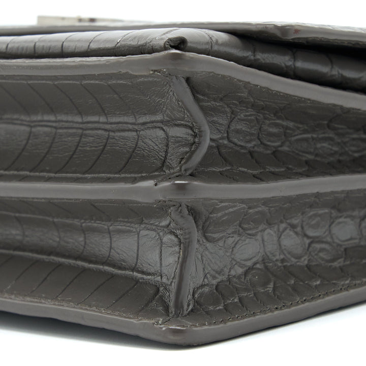 Saint Laurent Medium Sunset Chain Bag Croc Embossed Calfskin Grey SHW