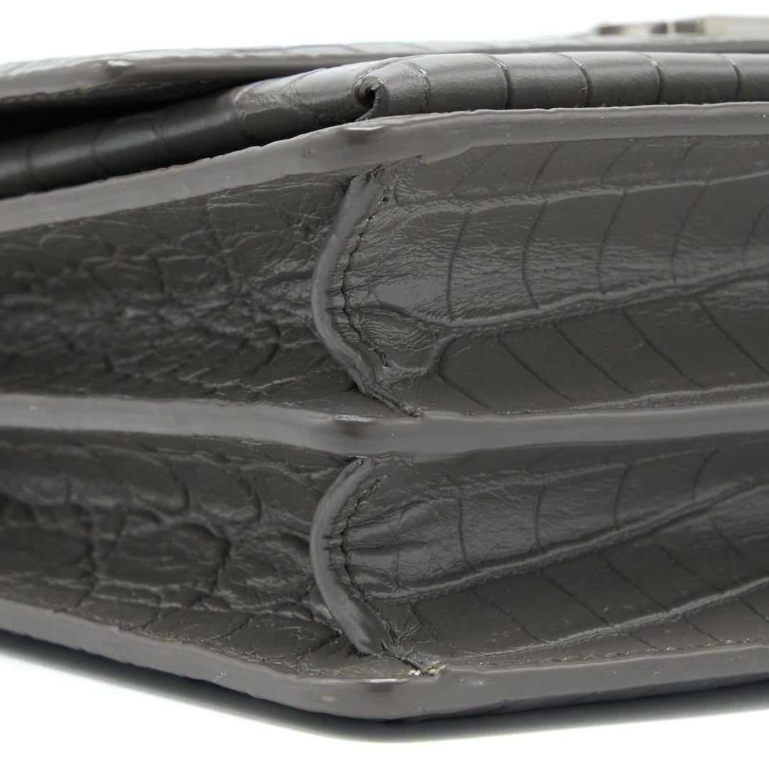 Saint Laurent Medium Sunset Chain Bag Croc Embossed Calfskin Grey SHW