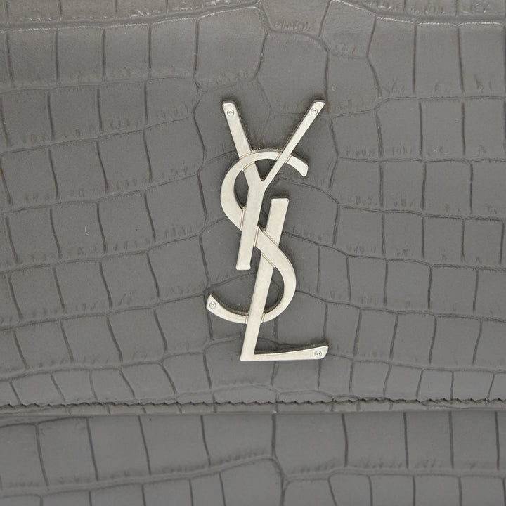Saint Laurent Medium Sunset Chain Bag Croc Embossed Calfskin Grey SHW