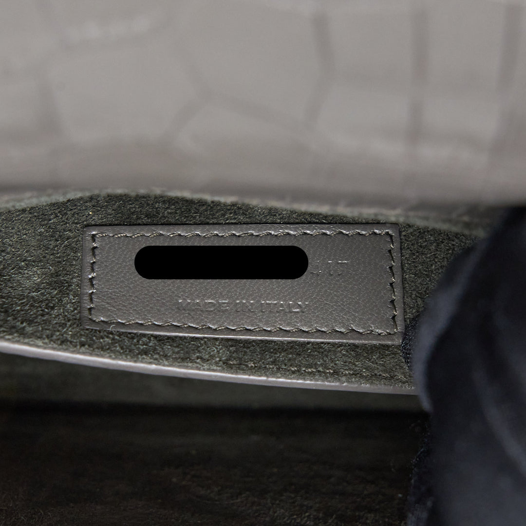 Saint Laurent Medium Sunset Chain Bag Croc Embossed Calfskin Grey SHW