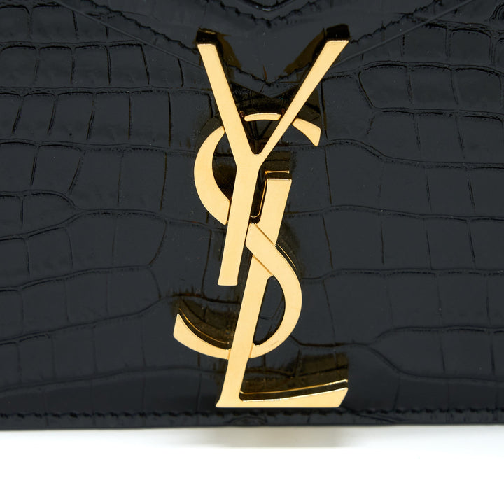 Saint Laurent Cassandra Chain Bag Croc Embossed Leather Black GHW