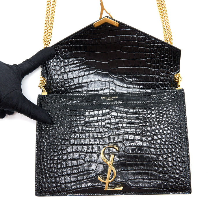 Saint Laurent Cassandra Chain Bag Croc Embossed Leather Black GHW