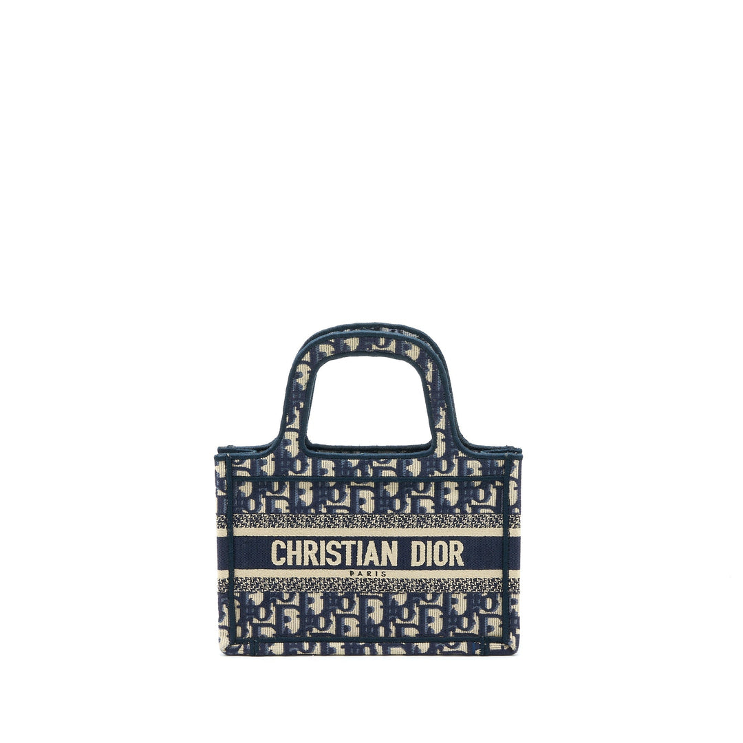 Top quality Dior Mini Book Tote Blue Oblique Embroidery