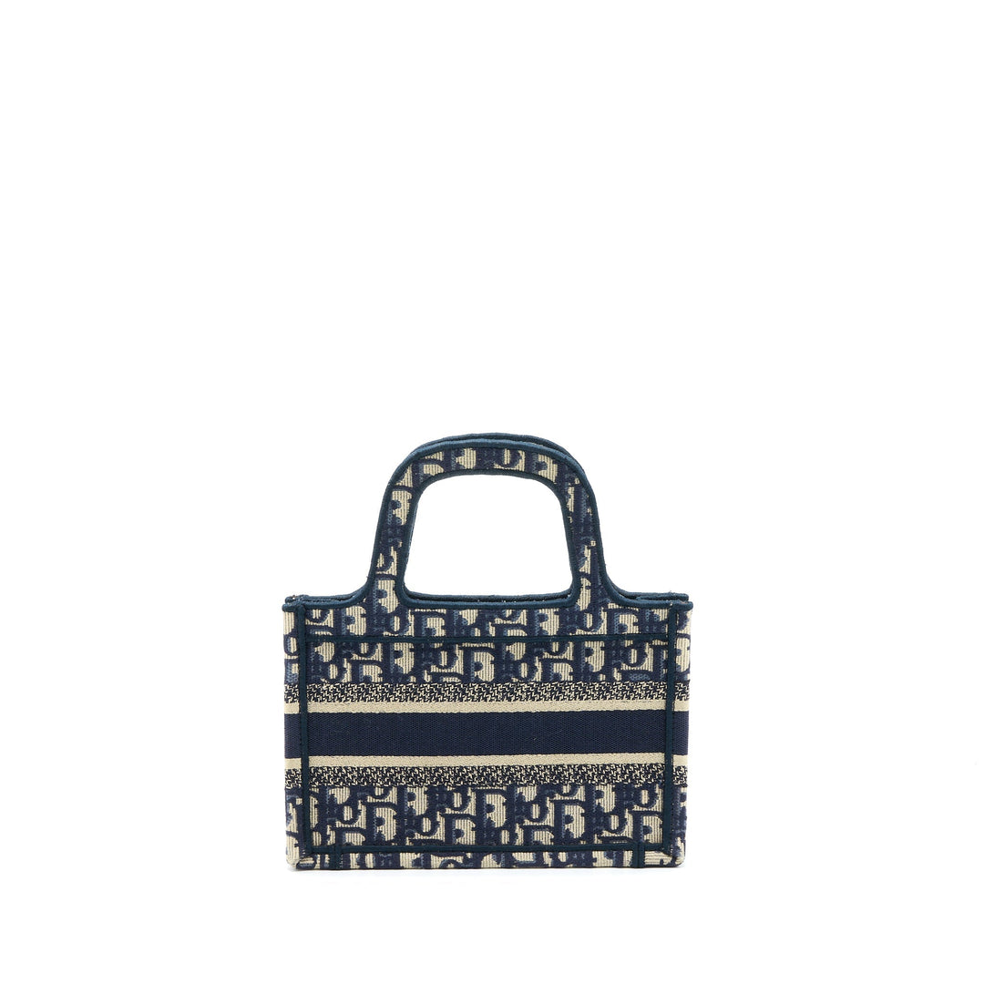 Top quality Dior Mini Book Tote Blue Oblique Embroidery