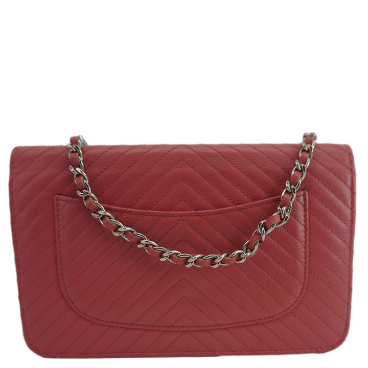 Top Quality Chanel CC WOC Chevron Leather Wallet On Chain Crossbody Bag Pink