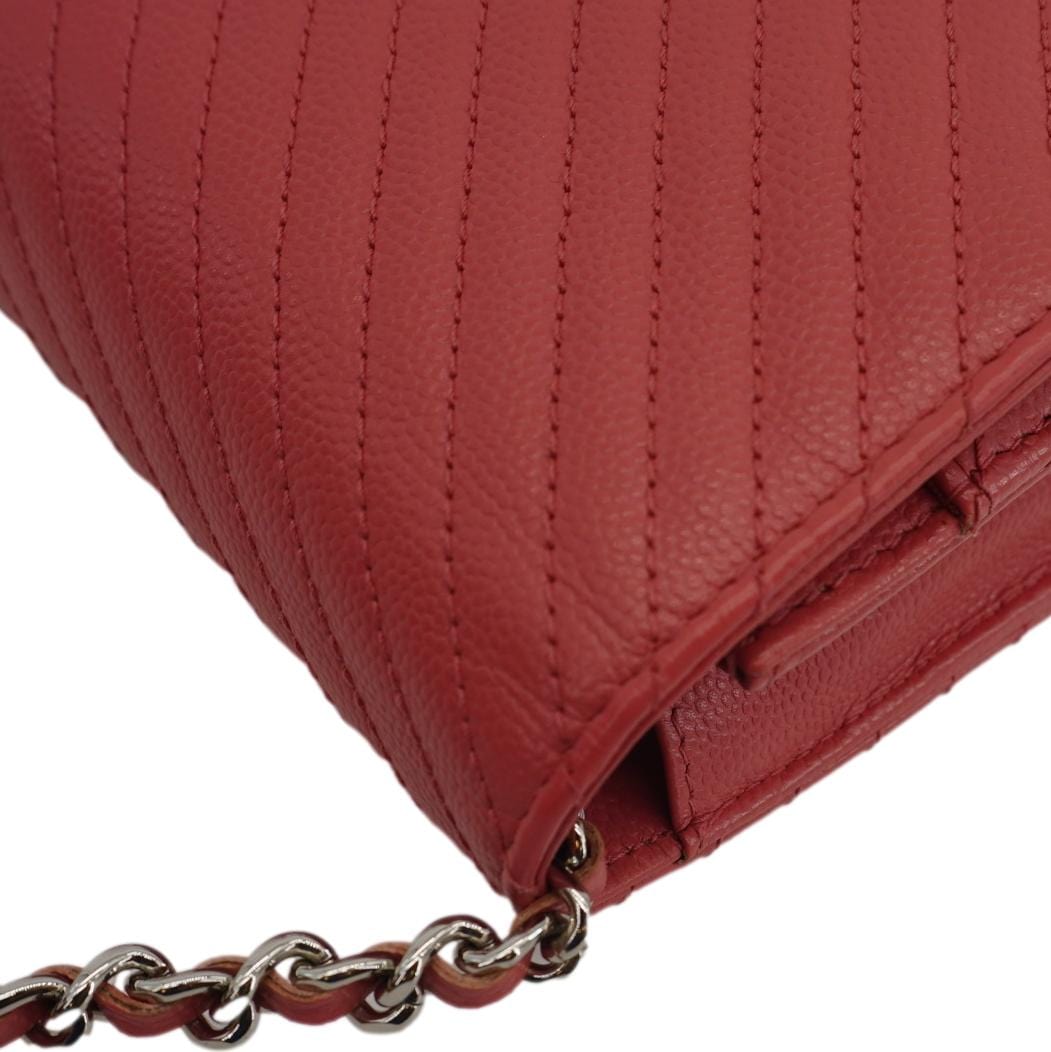 Top Quality Chanel CC WOC Chevron Leather Wallet On Chain Crossbody Bag Pink