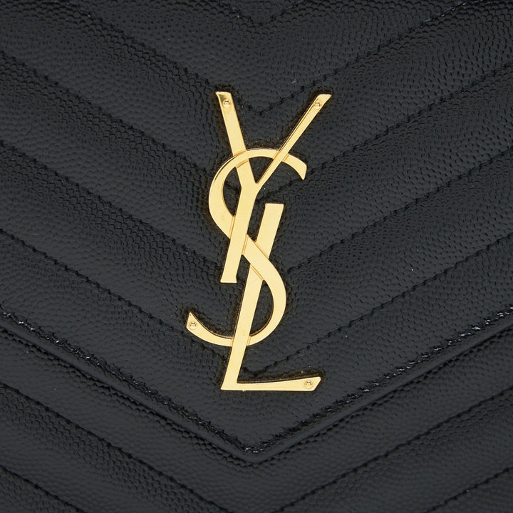 SAINT LAURENT Monogram Chain Wallet in Grain De Poudre Embossed Leather in Black
