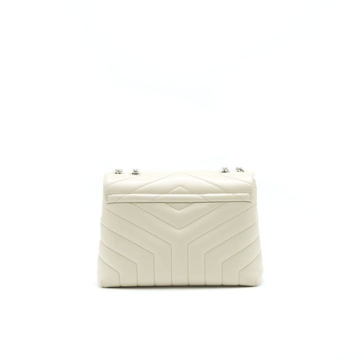 SAINT LAURENT Lou Lou Small Quilted Y Leather Shoulder Bag In White