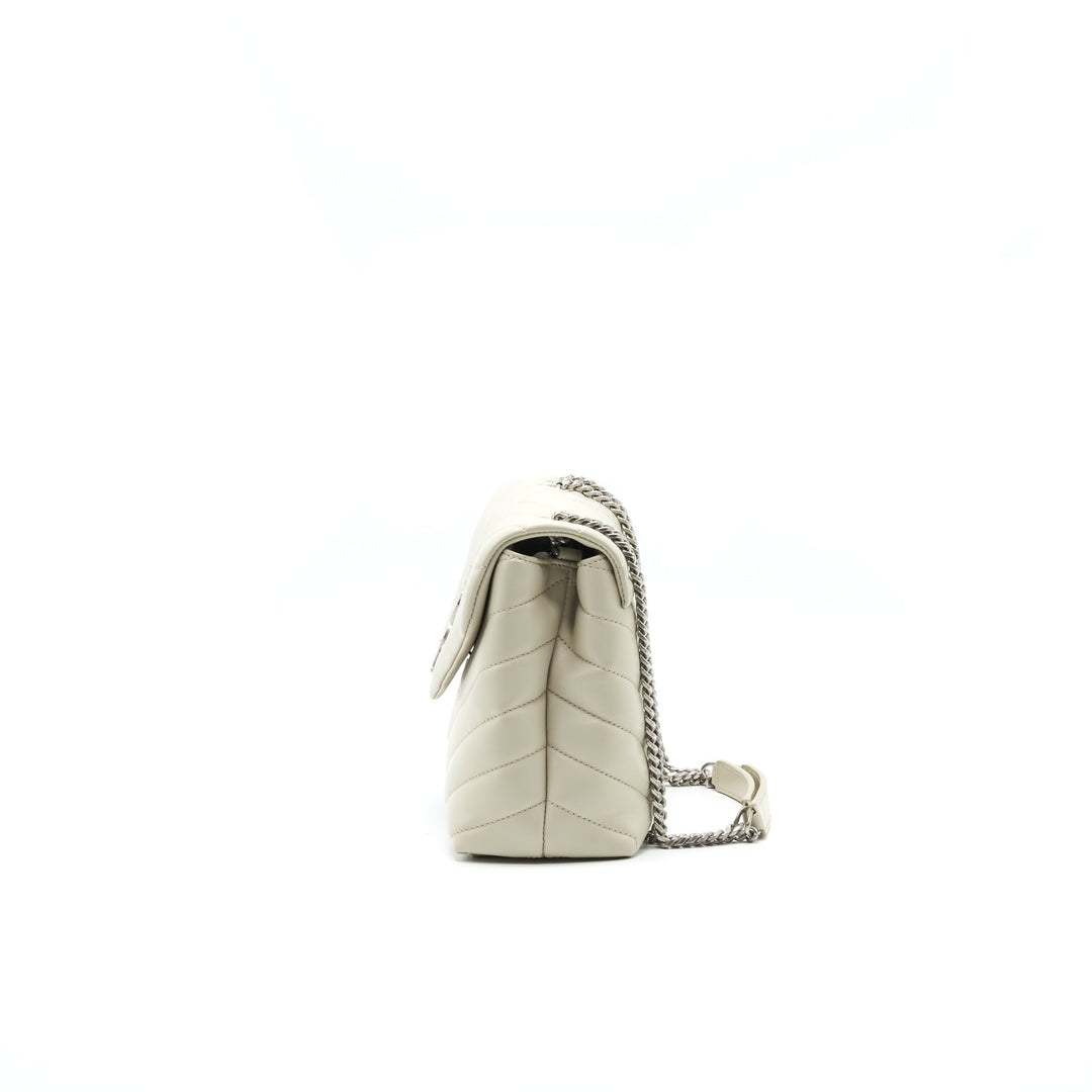 SAINT LAURENT Lou Lou Small Quilted Y Leather Shoulder Bag In White