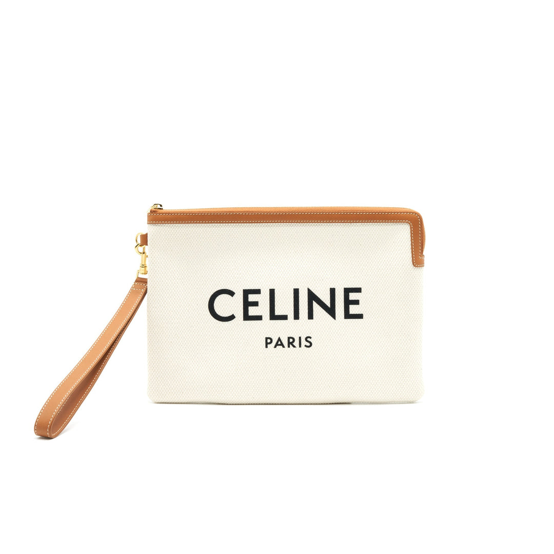Top Quality Celine Logo Zip Small Canvas Pouch With Strap