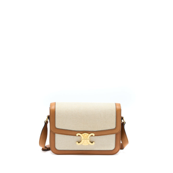 Top Quality Celine Triomphe Bag Textile/Calfskin White/Tan