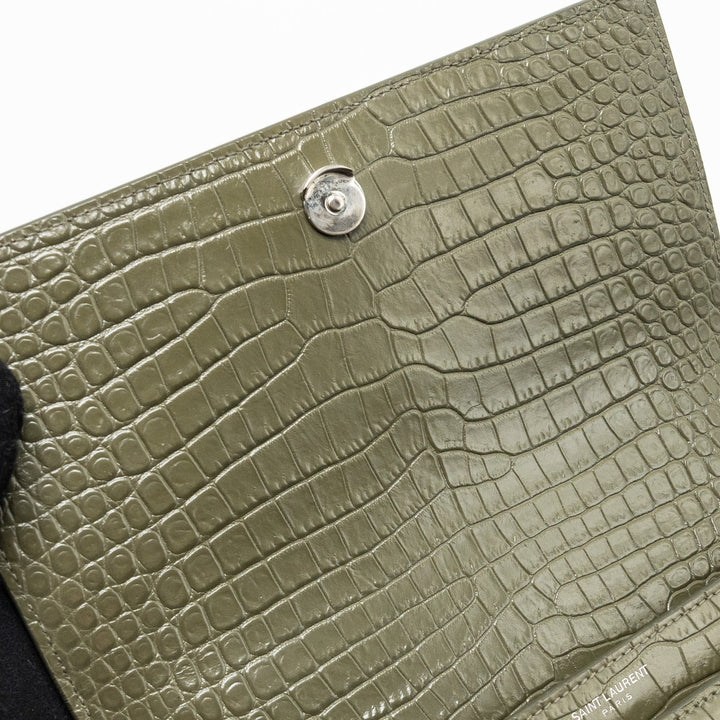 Saint Laurent/YSL Sunset Bag Croc-Embossed Calfskin Khaki SHW