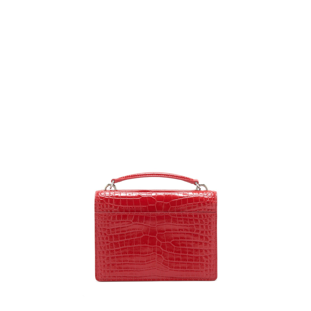 Saint Laurent/ YSL Mini Sunset Crocodile Embossed Red SHW