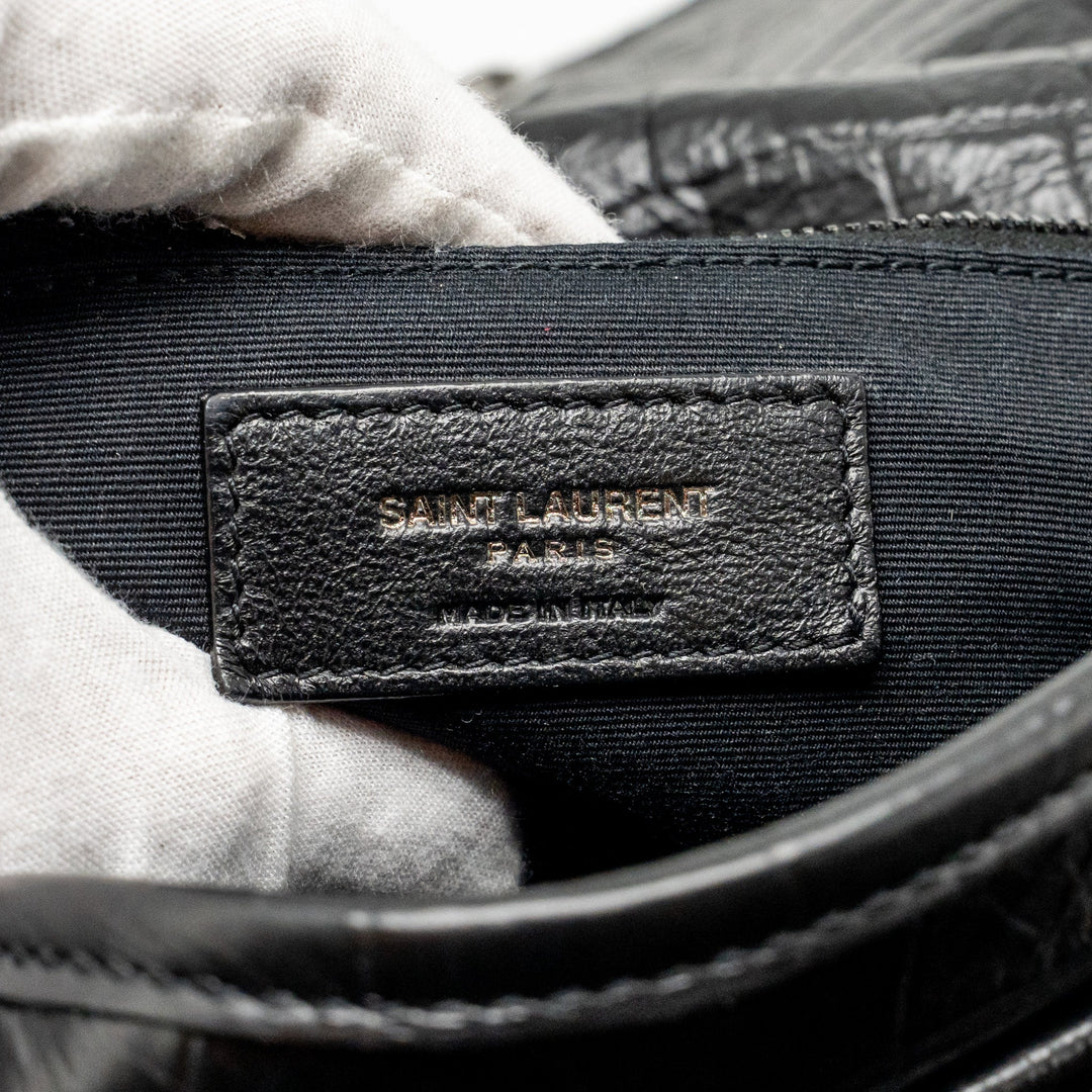 Saint Laurent/YSL Medium Niki Bag Crocodile-Embossed Black Calfskin Black Hardware