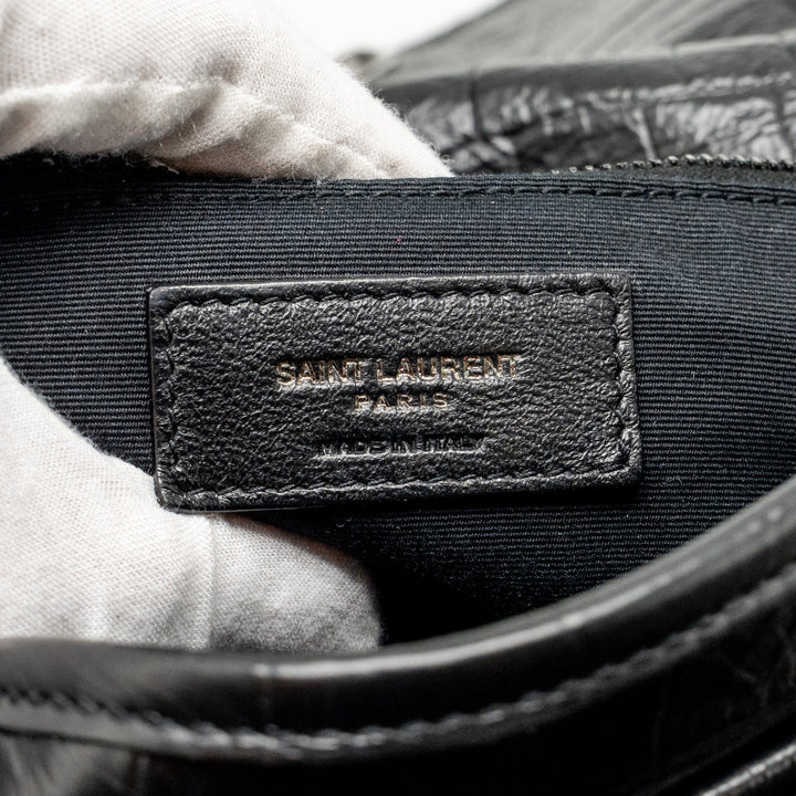 Saint Laurent/YSL Medium Niki Bag Crocodile-Embossed Black Calfskin Black Hardware