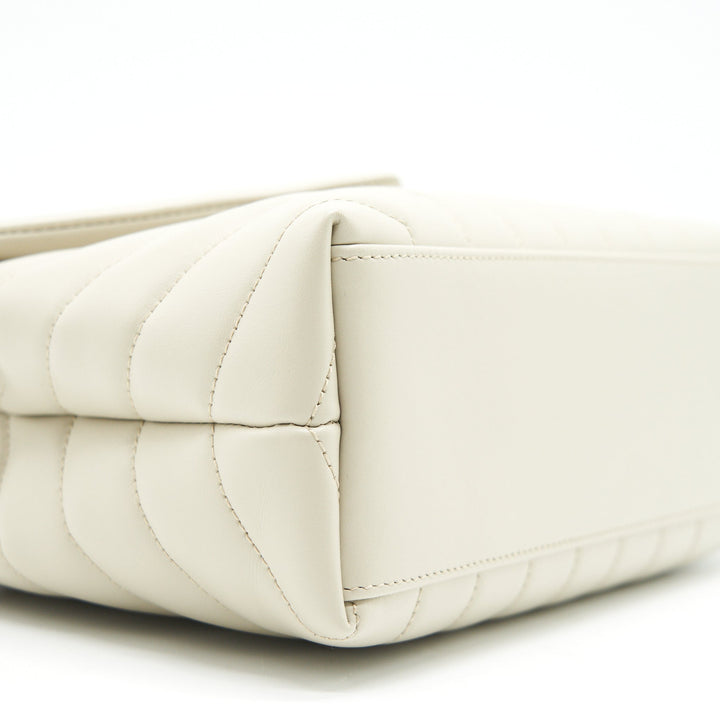 SAINT LAURENT Lou Lou Small Quilted Y Leather Shoulder Bag In White