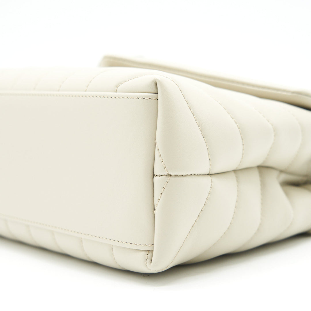 SAINT LAURENT Lou Lou Small Quilted Y Leather Shoulder Bag In White
