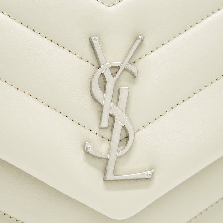 SAINT LAURENT Lou Lou Small Quilted Y Leather Shoulder Bag In White